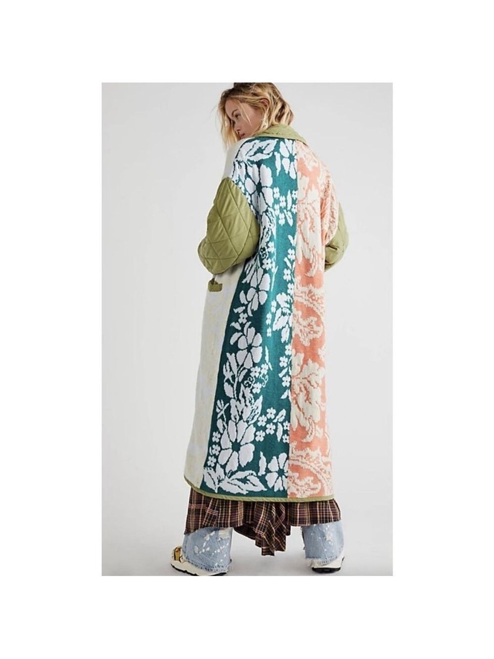 Free People Home Sweet Home Coat Quilted Sweater Knit Duster Jacket Coat Size S - Picture 2 of 13